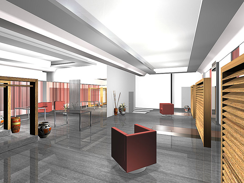 Rendering di showroom a Pistoia, angolo ingresso